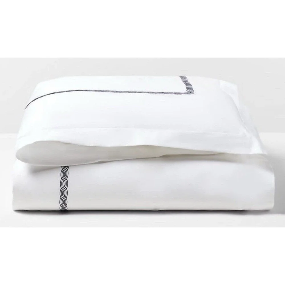Ralph Lauren Spencer Cable Embroidered Queen Duvet Cover White Navy Cotton NEW